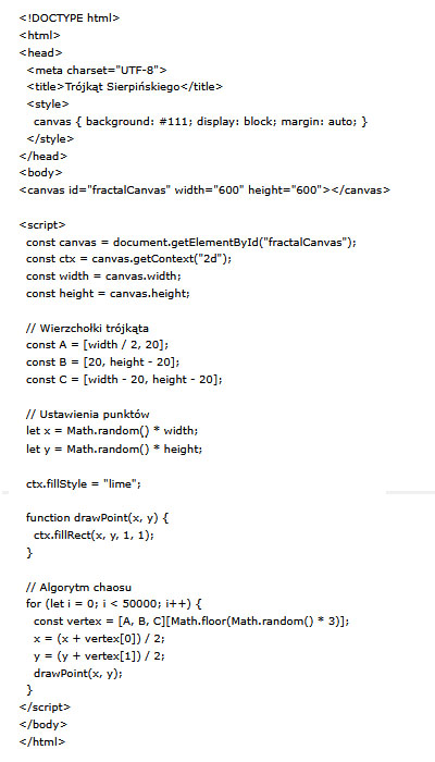 Trójkąt Sierpińskiego w języku JavaScript